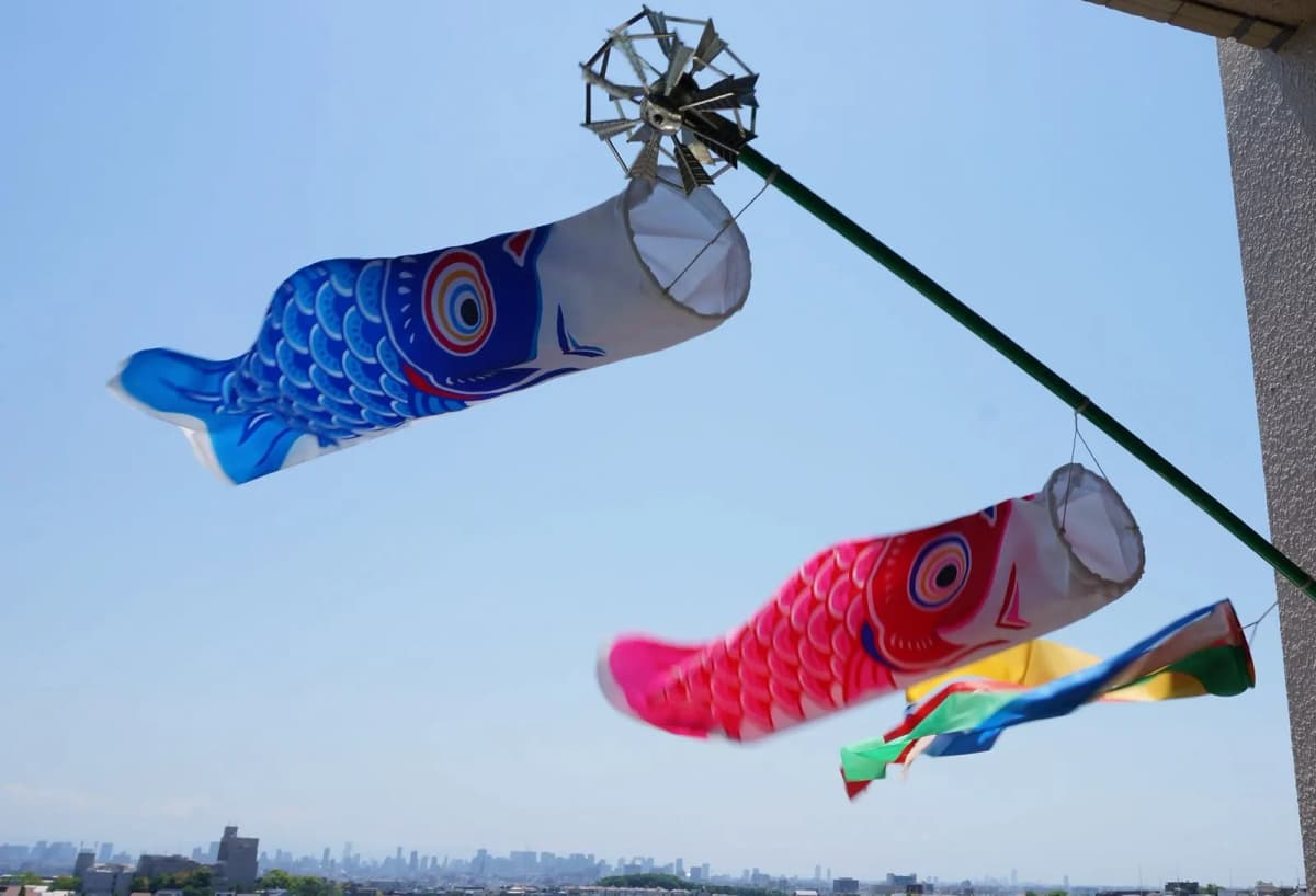 青空に泳ぐ家の鯉のぼり