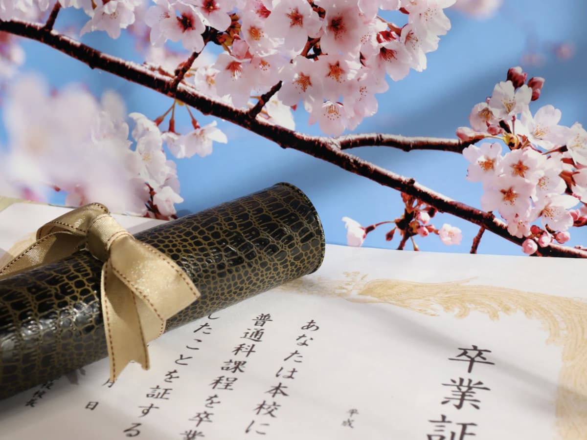 桜と卒業証書