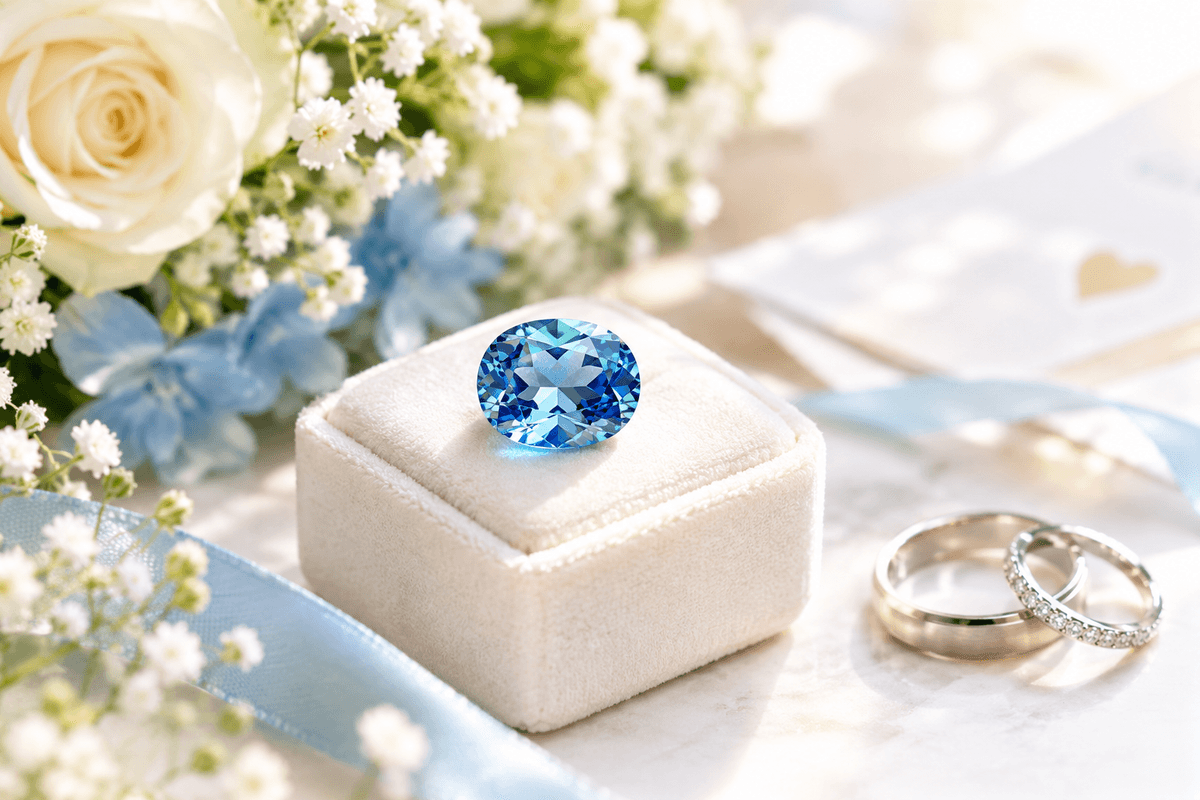 ブルージルコンの宝石と結婚指輪